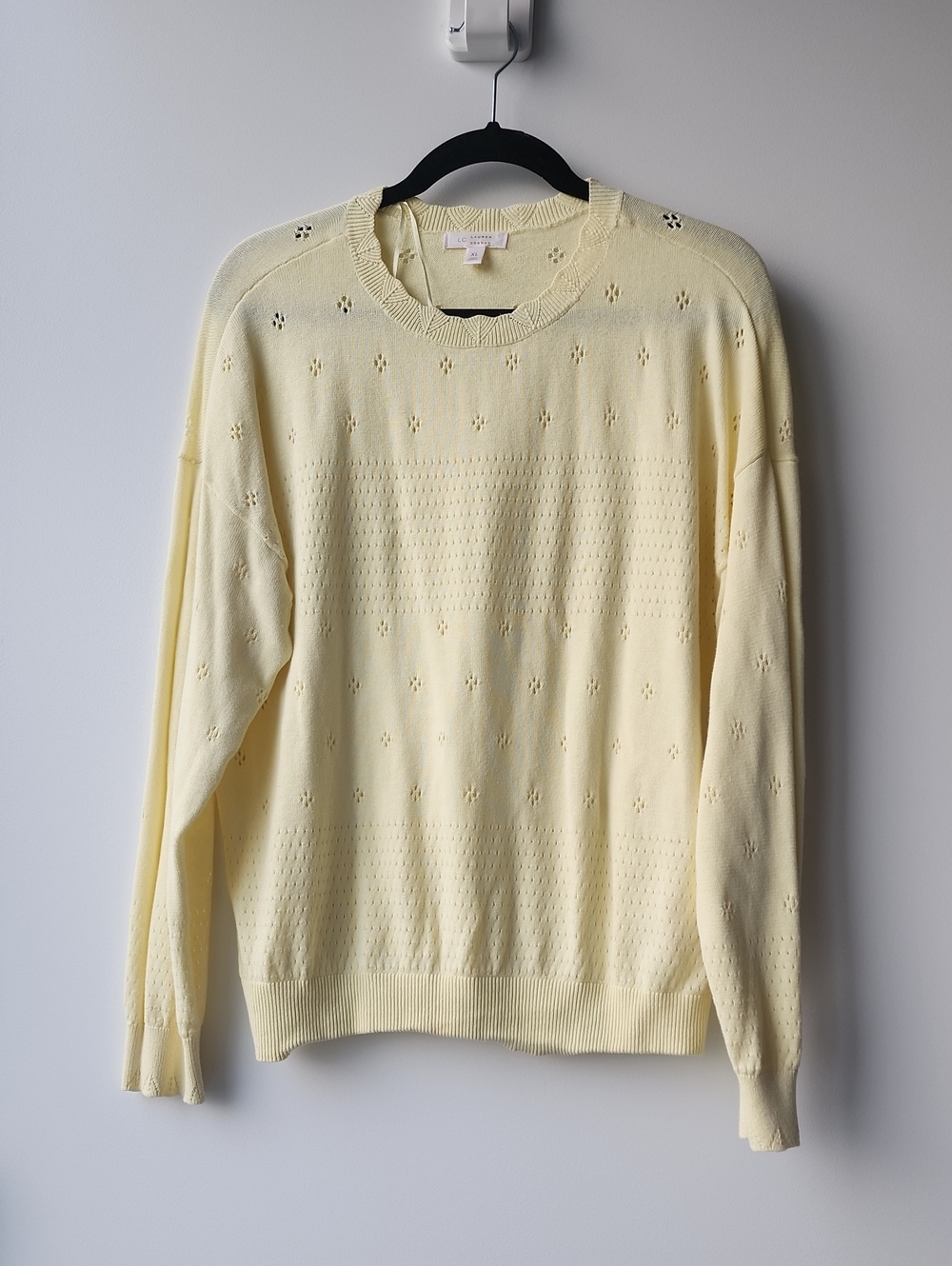 LC by Lauren Conrad Pointelle Fine Knit Cotton Viscose Blend Oversized Sweater